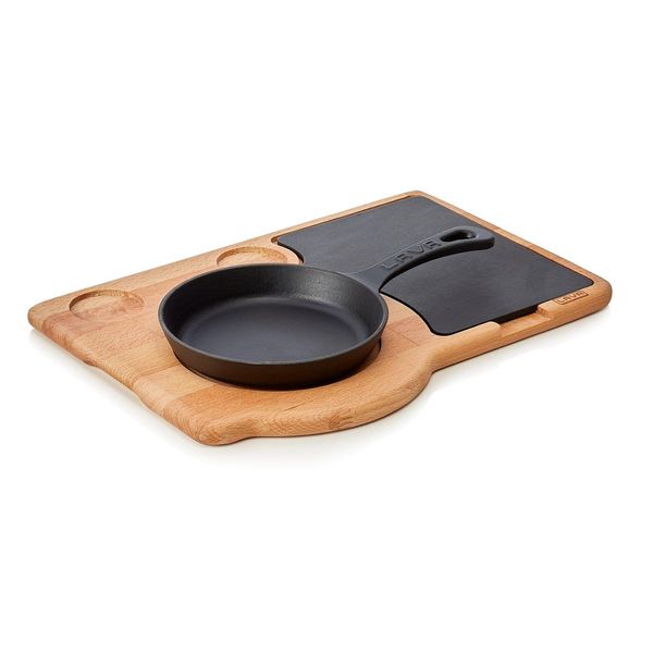 Padella In Ghisa Smaltata Lava ØXh: 16,5 X 3 Cm Con Sottopentola In Legno-image