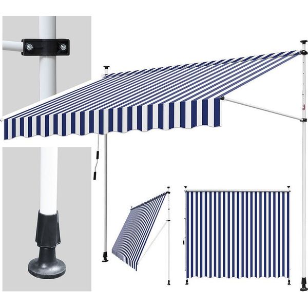 Tenda Da Sole Jiubiaz Resistente Ai Raggi Uv E All'acqua, Retrattile 4M, Blu E Bianca-image