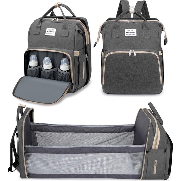 Borsa Fasciatoio Zaino Multifunzionale Oxford Grande Borsa Fasciatoio Borsa Per Bambini Zaino Da Viaggio Unisex Borsa Per Pannolini Per Mamma, Papà, Grigio-image