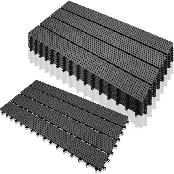 Jiubiaz Piastrelle Per Patio Piastrelle In Legno Wpc 6 Plastica 1M² Giardino 60X30Cm Pavimento A Click Con Drenaggio Grigio Antracite-image
