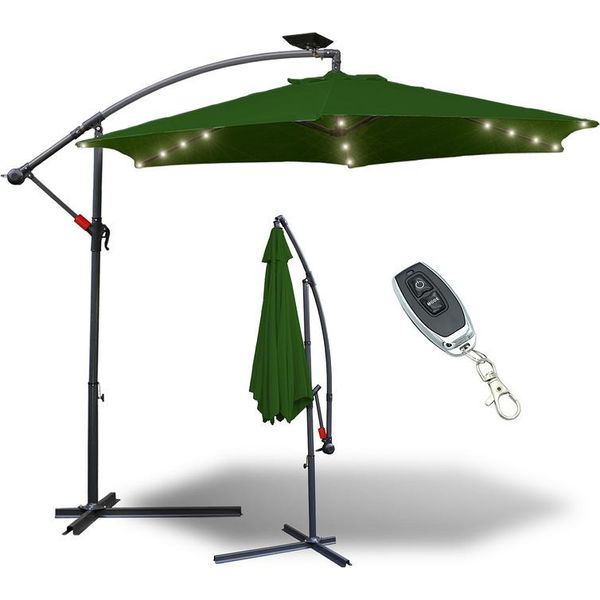 Ombrellone Jiubiaz 3 M UV40+ Con Led Solare Orientabile Ombrellone Da Giardino Ombrellone A Manovella Alluminio, Verde-image