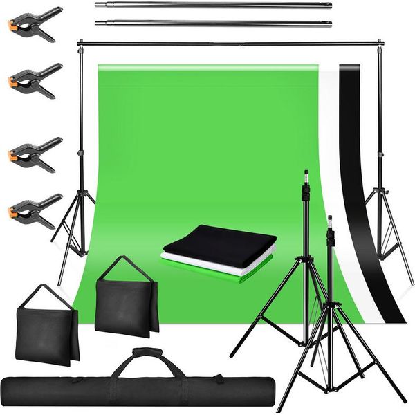Jiubiaz Foto Studio Stand Set Sfondo Stand Con Borsa Di Trasporto Traverse Sandbag 4X Morsetti, 3X Sfondo-image