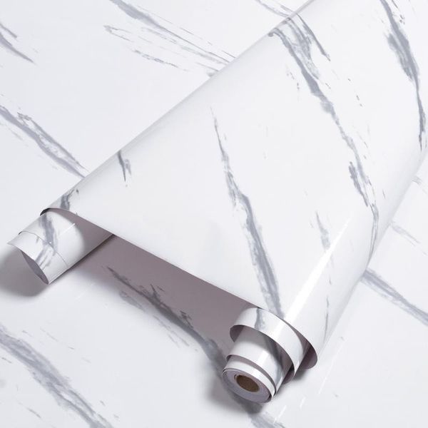 Tolletour 500Cm X 61Cm Mobili Foil Adesivo Vinile Autoadesivo Carta Da Parati Cucina Adesivo Foil Glitter Impermeabile 2 Rotolo Marmorizzato - Bianco-image
