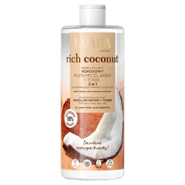Eveline Cosmetics Rich Coconut 2In1 Lozione Micellare E Tonico Idratante Al Cocco, 500Ml-image