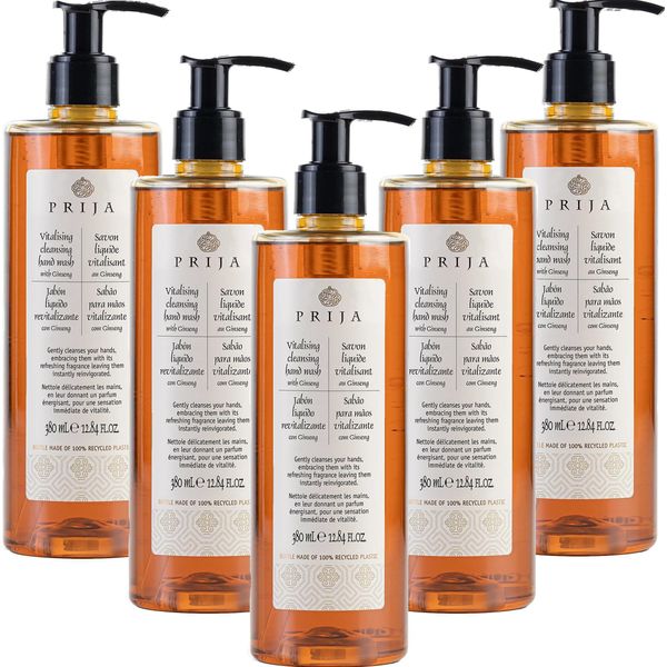 Sapone Liquido Prija Con Ginseng 380Ml - 100% Vegano, Uso Quotidiano, Set Di 5 - Vitalizzante, Amico Della Pelle,-image