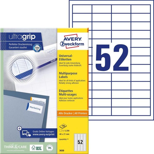 Etichette Universali Ultragrip 48X21 Mm Pu=5X5,200 Etichette / 100 Fogli Bianco-image