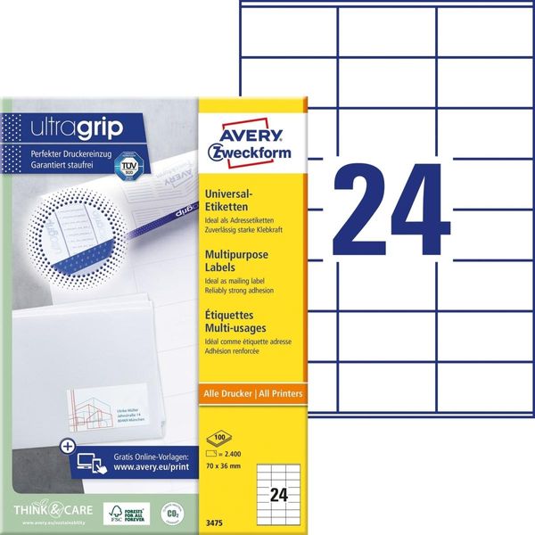 Etichette Universali Ultragrip 70X36 Mm Pu=5X2.400 Etichette / 100 Fogli Bianco-image