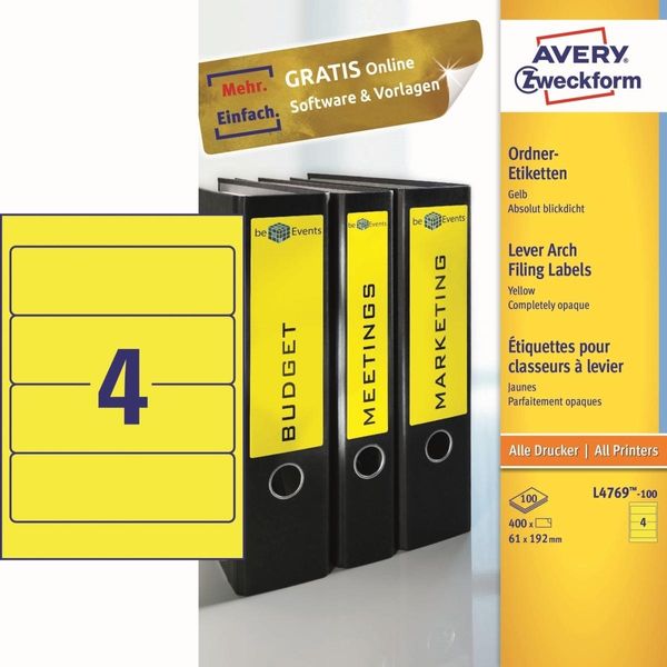 Etichette Per Cartelle 192X61Mm Giallo 100 Fogli/400 Etichette Confezione Da 5-image
