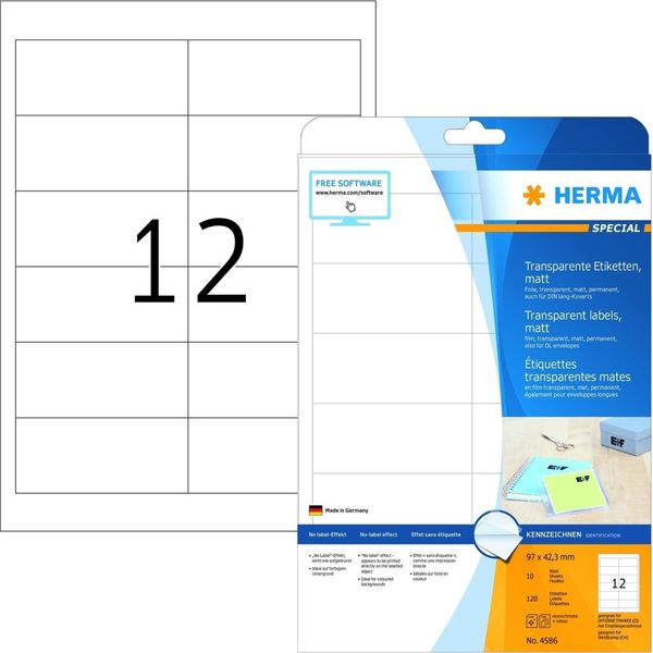 Etichette Pellicola Trasparente 96,5X42,3Mm Speciale A4 Lasercopy Pu=32X120 Pezzi-image