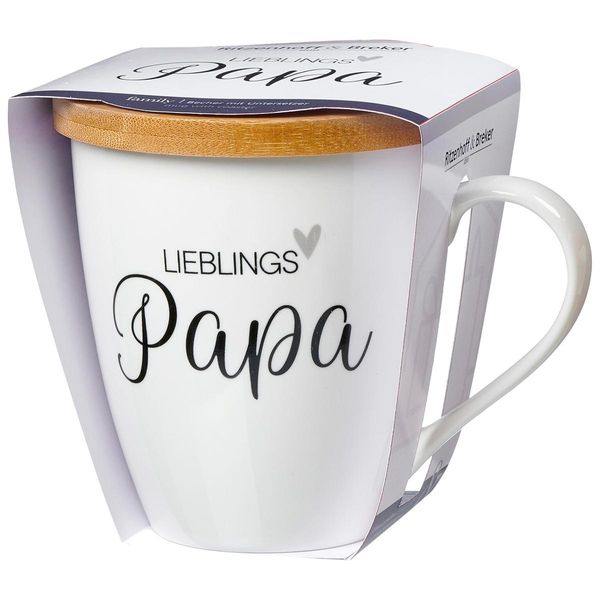 Ritzenhoff & Breker Becher Family Papa, Mit Untersetzer, Kaffeebecher, Tasse, Mit Henkel, Porzellan, Weiß, 560 Ml, 416589-image