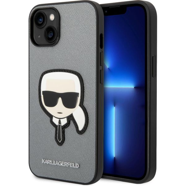 Karl Lagerfeld Klhcp14Ssapkhg Custodia Rigida Per Iphone 14 / 15 / 13 6.1 Srebrny/Argento Saffiano Karl's Head Patch-image