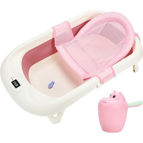 Swanew Vasca Da Bagno Per Bambini Vasca Da Bagno Da Viaggio Ergonomica Pieghevole Con Termometro-image