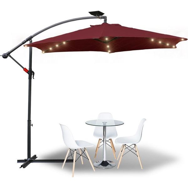 Swanew 3M Parasole UV40+ Camping Pendulum Umbrella Pavilion Led Solar Garden Umbrella With Led -Red-image