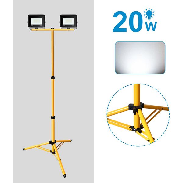 Yakimz Proiettore A Led Con Treppiede Proiettore Da Costruzione Per Esterni IP66 Proiettore Per Giardino Cortile Cortile 2X20W Bianco Freddo-image