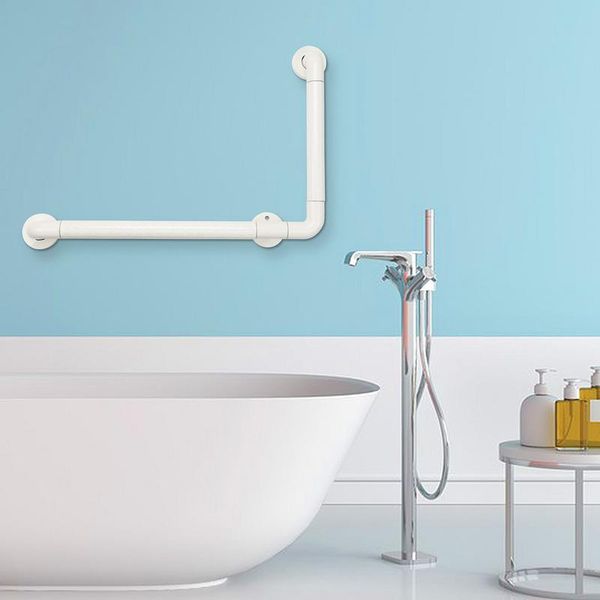 Fiqops Maniglione Per Doccia Maniglione Antiscivolo In Acciaio Inox A Forma Di L Fluorescente, Maniglia Per Doccia Montata A Muro Per Anziani, Per Bagno Camera Da Letto Bianco (60*40Cm)-image