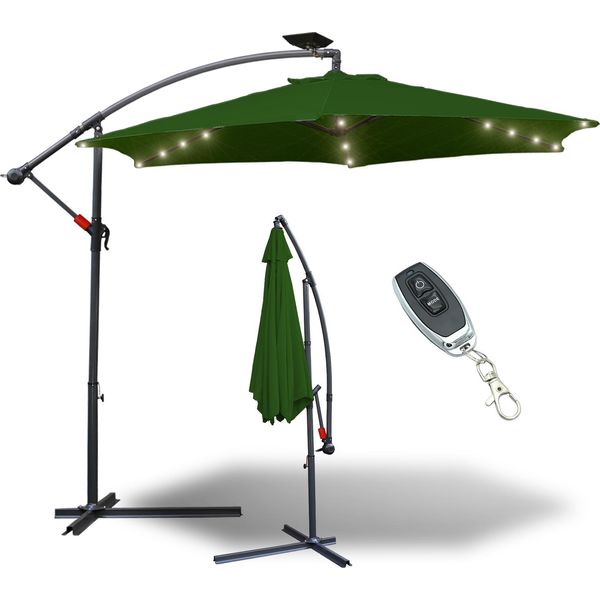 Ombrellone Jiubiaz Con Illuminazione A Led Ombrellone A Braccio Laterale 350 Cm - Protezione Solare, Ombrellone Da Giardino - Verde-image