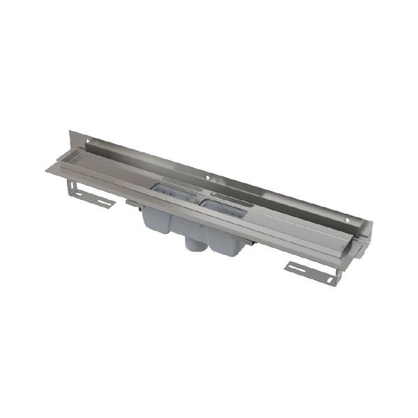Alcadrain APZ1004 Flexibleduschrinne Mit Rand FüR Den Perforierten Rost Und Mit Einstellbarem Kragen Zur Wand, Abfluss Senkrecht 750 Mm-image