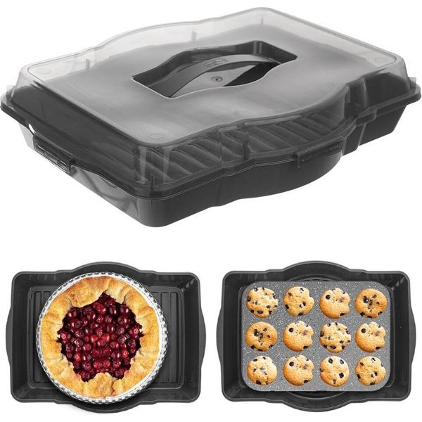 Contenitore Da Cucina Orion Scatola Per Il Trasporto Contenitore Per Alimenti Vassoio Da Portata Con Coperchio Maniglia Per Il Trasporto Di Torte Prodotti Da Forno 45X35X9,5 Cm-image