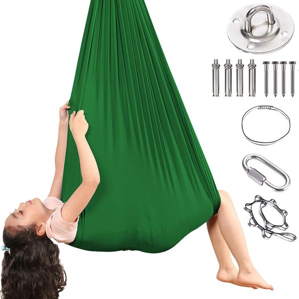 Amaca Dell'altalena Per Bambini, Altalena Sensoriale Per Interni, All'aperto, A 360°, Altalena Elastica Per Bambini, Ragazzi, Ragazze Con Autismo, Adhd, Spd, Asperger, Verde-image