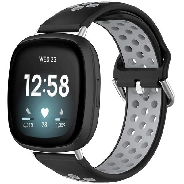 Fitbit Versa 4, Fitbit Versa 3, Fitbit Sense 2, Fitbit Sense Band: Fascia Sportiva In Silicone Imoshion Con Fibbia Argentata E Connettore Box Argentato-image