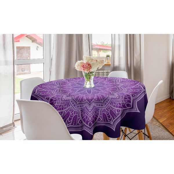 Abakuhaus Tovaglia Rotonda Viola Mandala, Pizzo Disegnato A Mano, Tovaglia Circolare Per Sala Da Pranzo, Decorazione Per Cucina, 150 Cm, Viola Scuro, Viola Chiaro-image
