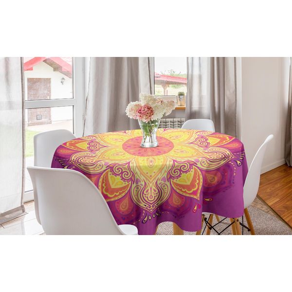 Abakuhaus Tovaglia Rotonda Mandala Arcobaleno, Petals, Tovaglia Circolare Per Sala Da Pranzo Decorazione Cucina, 150 Cm, Multicolore-image