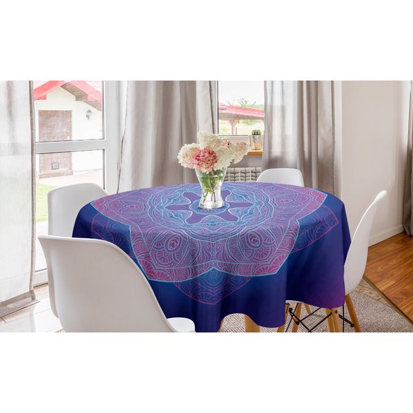 Abakuhaus Rosa Mandala Tovaglia Rotonda, Cosmos Psichedelica, Tovaglia Circolare Per Sala Da Pranzo Decorazione Cucina, 150 Cm, Blu Navy Viola-image