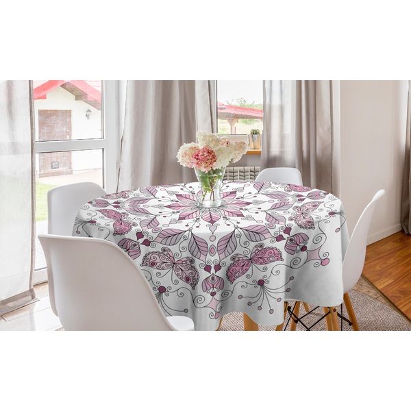 Abakuhaus Tovaglia Rotonda Viola Mandala, Loto Pastello, Tovaglia Circolare Per Sala Da Pranzo, Decorazione Cucina, 150 Cm, Bianco Rosa Chiaro-image
