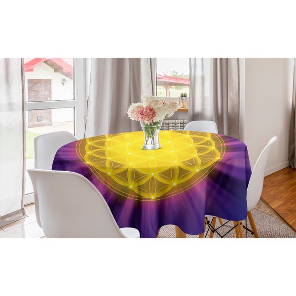 Abakuhaus Tovaglia Rotonda Viola Mandala, Fiore Della Vita, Tovaglia Circolare Per Sala Da Pranzo, Decorazione Per Cucina, 150 Cm, Multicolore-image