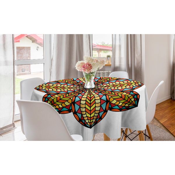 Abakuhaus Tovaglia Rotonda Mandala, Fiori Colorati, Tovaglia Circolare Per Sala Da Pranzo, Decorazione Per Cucina, 150 Cm, Multicolore-image