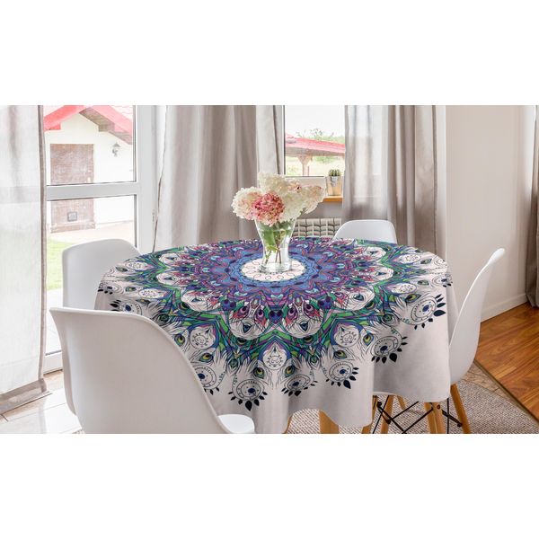 Abakuhaus Tovaglia Rotonda Mandala, Peacock Colorata, Tovaglia Circolare Per Sala Da Pranzo, Decorazione Per Cucina, 150 Cm, Multicolore-image