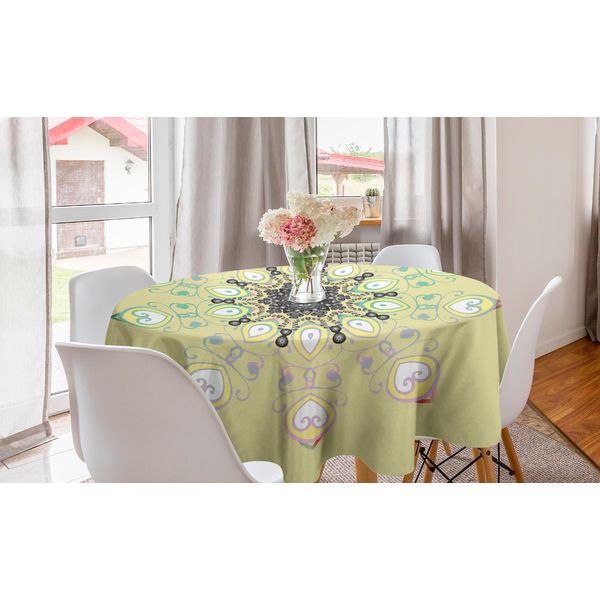 Abakuhaus Tovaglia Rotonda Mandala, Sfondo Fantasioso, Tovaglia Circolare Per Sala Da Pranzo E Cucina, 150 Cm, Multicolore-image