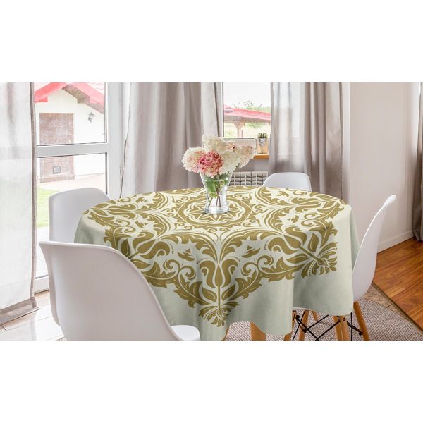 Abakuhaus Tovaglia Rotonda Stern-Mandala, Motivo Floreale Classico, Tovaglia Circolare Per Sala Da Pranzo, Decorazione Per Cucina, 150 Cm, Beige Crema-image