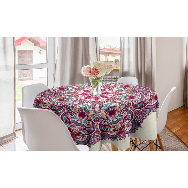 Abakuhaus Tovaglia Rotonda Mandala, Fiori Boho, Tovaglia Circolare Per Sala Da Pranzo, Decorazione Cucina, 150 Cm, Multicolore-image