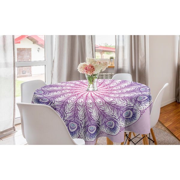 Abakuhaus Peacock Mandala Tovaglia Rotonda, Boho Medaglione Arte, Tovaglia Circolare Per Sala Da Pranzo Decorazione Cucina, 150 Cm, Multicolore-image