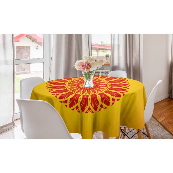 Abakuhaus Tovaglia Rotonda Mandala, Bordi Ondulati, Tovaglia Circolare Per Sala Da Pranzo E Cucina, 150 Cm, Giallo Terra Vermiglio-image