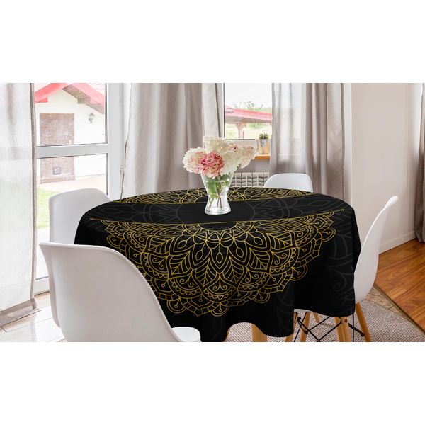 Abakuhaus Tovaglia Rotonda Mandala, Motivo Orientale Su Sfondo Scuro, Tovaglia Circolare Per Sala Da Pranzo, Decorazione Cucina, 150 Cm, Grigio Antracite Chiaro-image