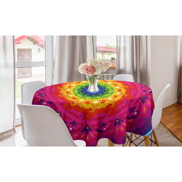 Abakuhaus Tovaglia Rotonda Viola Mandala, Arcobaleno Hippie, Tovaglia Circolare Per Sala Da Pranzo, Decorazione Cucina, 150 Cm, Multicolore-image
