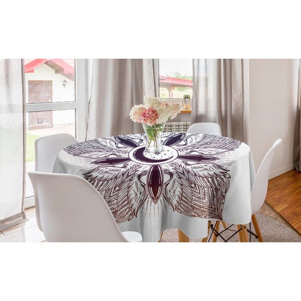 Abakuhaus Tovaglia Rotonda Stern Mandala, Eastern Federn Petal, Tovaglia Circolare Per Sala Da Pranzo, Decorazione Per Cucina, 150 Cm, Viola Scuro E Bianco-image