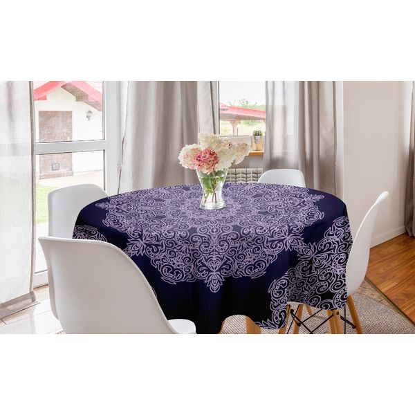 Abakuhaus Tovaglia Rotonda Viola Mandala, Fiori Boemi, Tovaglia Circolare Per Sala Da Pranzo, Decorazione Cucina, 150 Cm, Malva Chiaro E Indaco-image