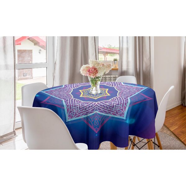Abakuhaus Tovaglia Rotonda Con Mandala A Stella, Arte Folcloristica Orientale, Tovaglia Circolare Per Decorare La Sala Da Pranzo E La Cucina, 150 Cm, Multicolore-image