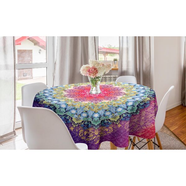 Abakuhaus Tovaglia Rotonda Mandala, Forma Geometrica A Zig Zag, Tovaglia Circolare Per Sala Da Pranzo, Decorazione Cucina, 150 Cm, Multicolore-image