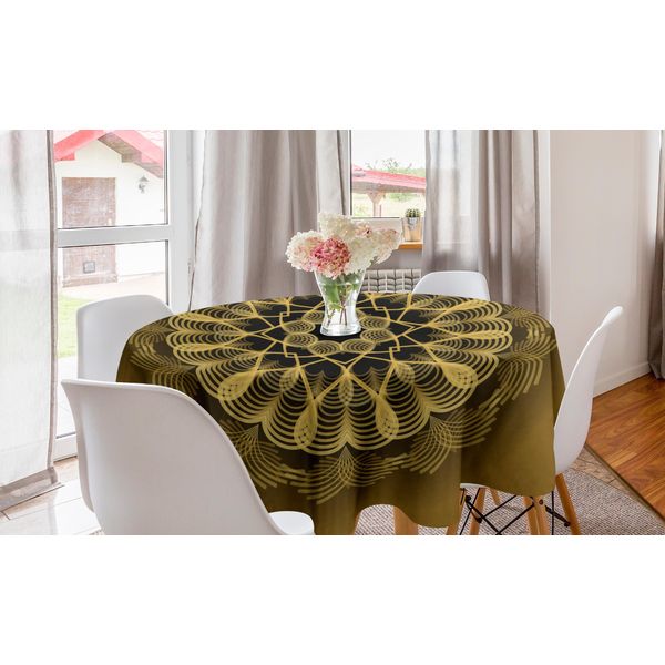 Abakuhaus Tovaglia Rotonda Mandala, Motivi Yoga Creativi, Tovaglia Circolare Per Decorare La Sala Da Pranzo E La Cucina, 150 Cm, Grigio Ambra-image
