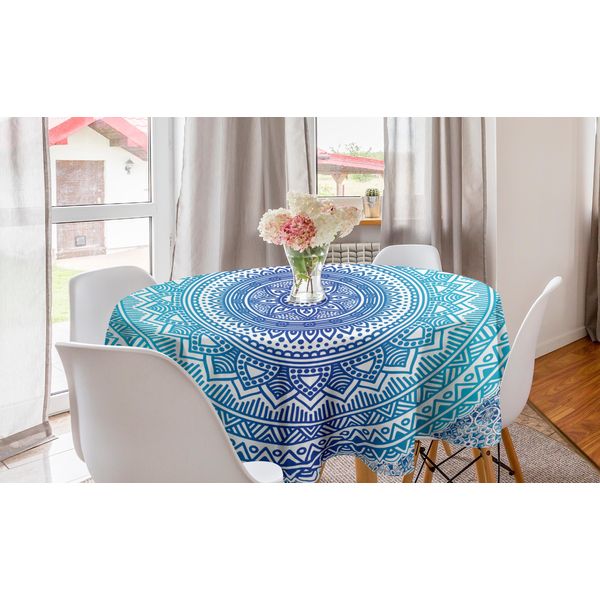 Abakuhaus Tovaglia Rotonda Color Verde Acqua E Lime, Motivo Sfumato, Tovaglia Circolare Per Sala Da Pranzo E Decorazione Della Cucina, 150 Cm, Verde Acqua, Lime E Bianco-image