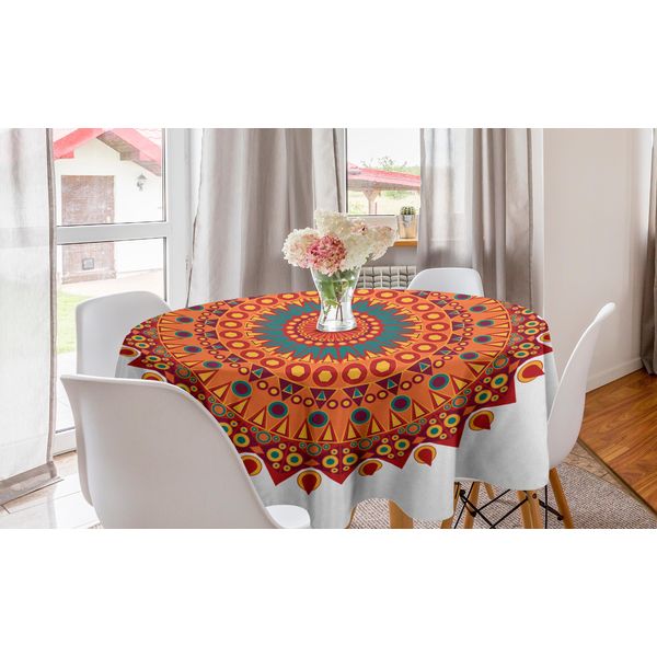 Abakuhaus Tovaglia Rotonda Mandala, Medaglione Culturale Orientale, Tovaglia Circolare Per Sala Da Pranzo, Decorazione Per Cucina, 150 Cm, Multicolore-image