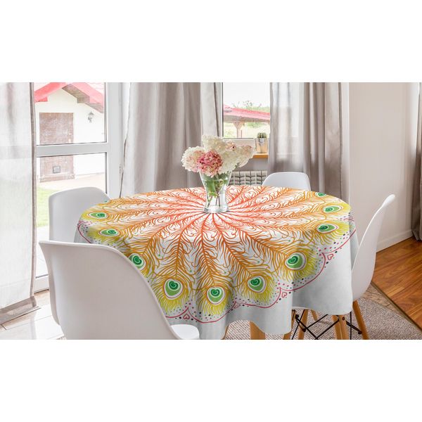 Abakuhaus Peacock Mandala Tovaglia Rotonda, Motivo Multicolore, Tovaglia Circolare Per Sala Da Pranzo, Decorazione Cucina, 150 Cm, Multicolore-image
