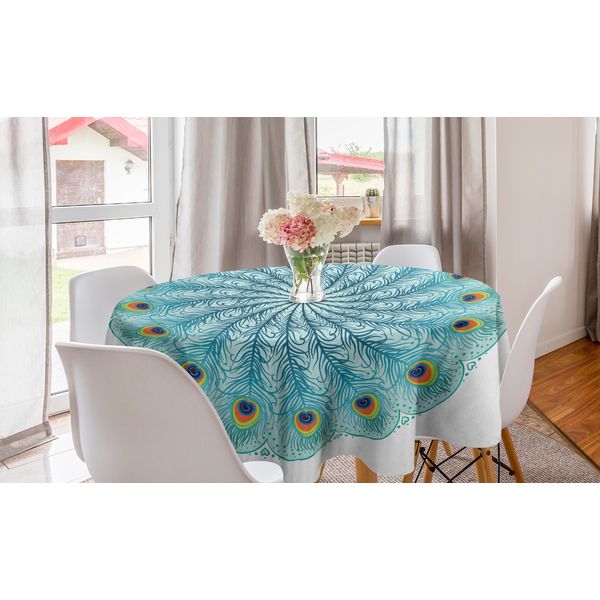 Abakuhaus Peacock Mandala Tovaglia Rotonda, Piume Di Pavone, Tovaglia Circolare Per Sala Da Pranzo, Decorazione Per Cucina, 150 Cm, Multicolore-image