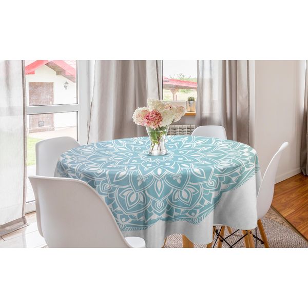 Abakuhaus Tovaglia Rotonda Blu Con Mandala, Motivo Orientale Rotondo, Tovaglia Circolare Per Sala Da Pranzo, Decorazione Per Cucina, 150 Cm, Azzurro Pallido Acquamarina-image