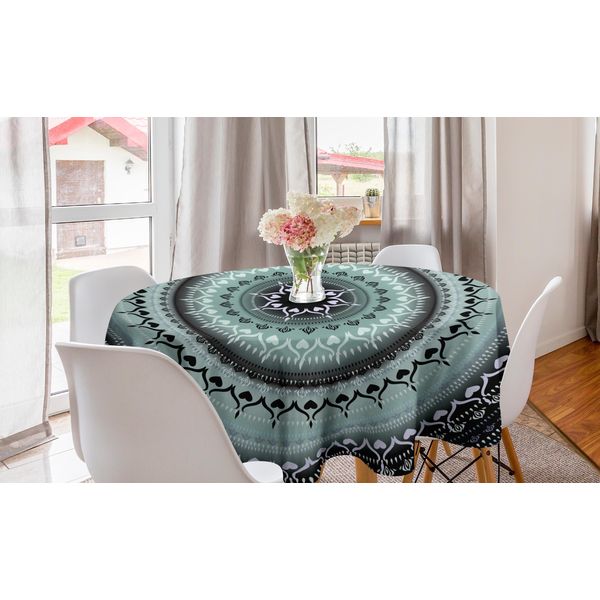 Abakuhaus Tovaglia Rotonda Mandala, Cerchi Mandala Vintage, Tovaglia Circolare Per Decorazione Sala Da Pranzo Cucina, 150 Cm, Blu Nero-image