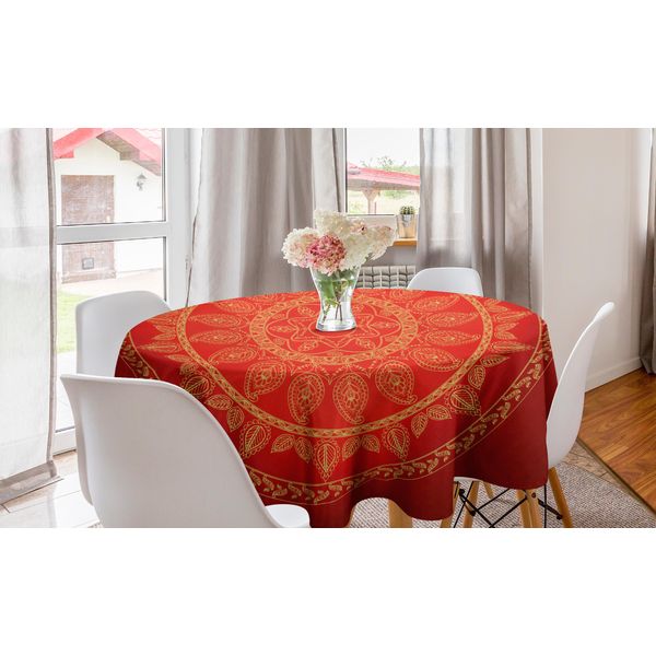 Abakuhaus Tovaglia Rotonda Mandala, Stile Motivi Ottomani, Tovaglia Circolare Per Sala Da Pranzo, Decorazione Cucina, 150 Cm, Bordeaux Vermiglio-image